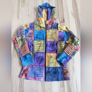 Rising International patchwork zip up hoodie